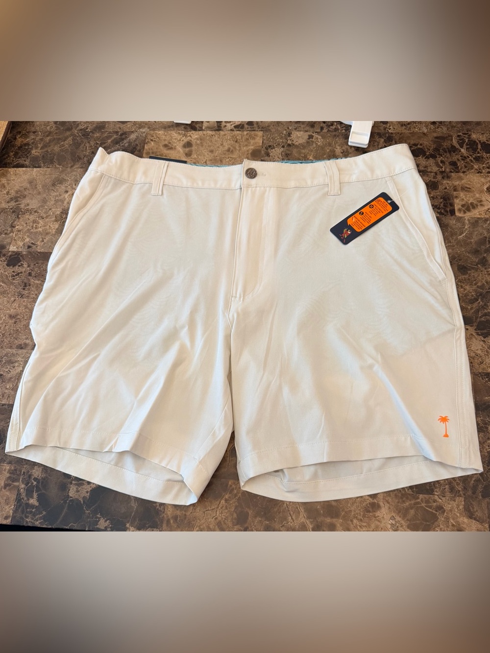Margaritaville Men’s Flat Front, UPF, Quick Dry Cream Shorts